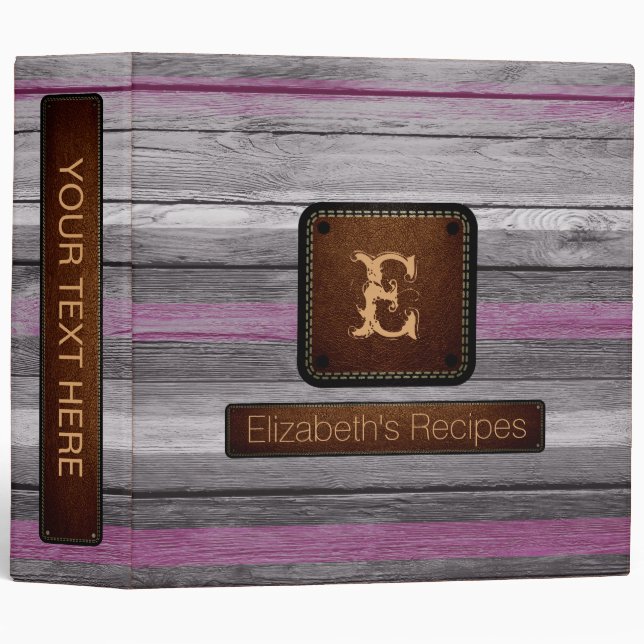 Wood Elegant Monogram Leather Look #11 Binder (Front/Spine)