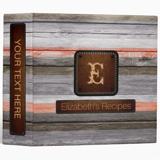 Wood Elegant Monogram Leather Look #12 Binder (Front/Spine)