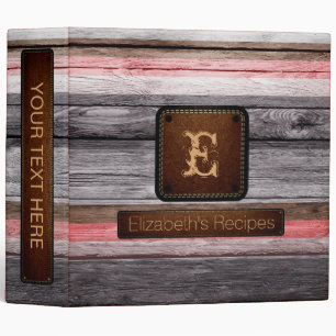 Wood Elegant Monogram Leather Look #15 3 Ring Binder