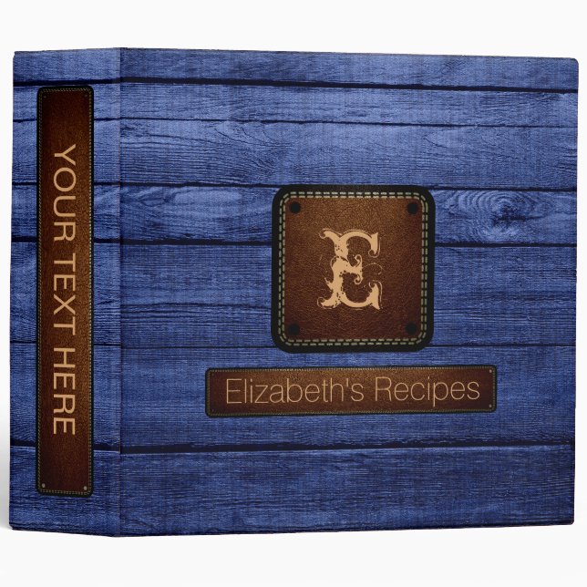 Wood Elegant Monogram Leather Look #19 3 Ring Binder (Front/Spine)