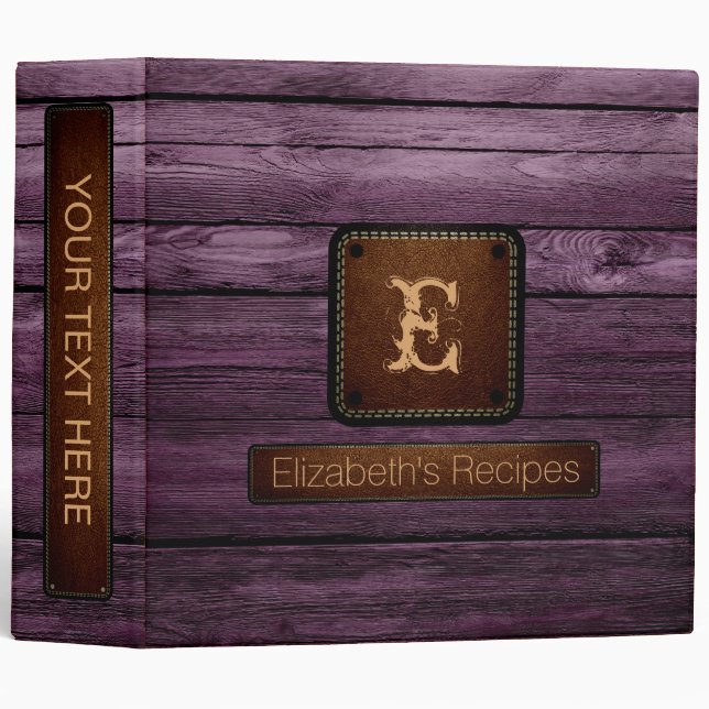 Wood Elegant Monogram Leather Look #20 3 Ring Binder (Front/Spine)