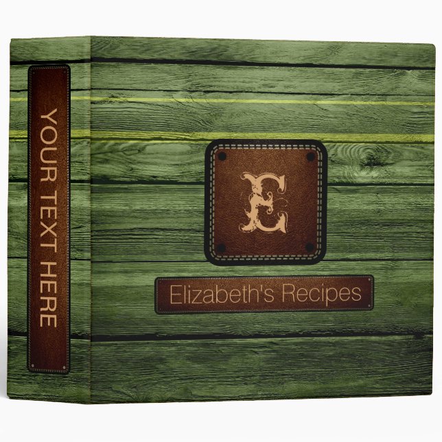 Wood Elegant Monogram Leather Look #25 Binder (Front/Spine)