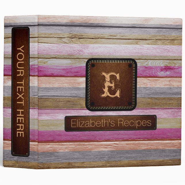 Wood Elegant Monogram Leather Look #8 Binder (Front/Spine)