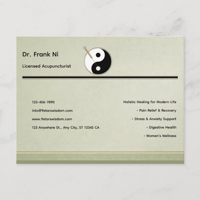 Wood Element Minimalist Acupuncture Business Card (Front)