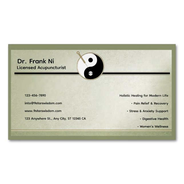 Wood Element Minimalist Acupuncture Business Card (Front)