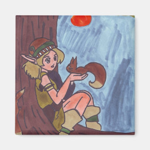 Wood Elf With Squirrel Magnet