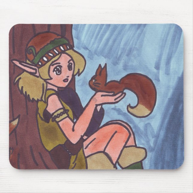 Wood Elf With Squirrel Mouse Pad (Front)