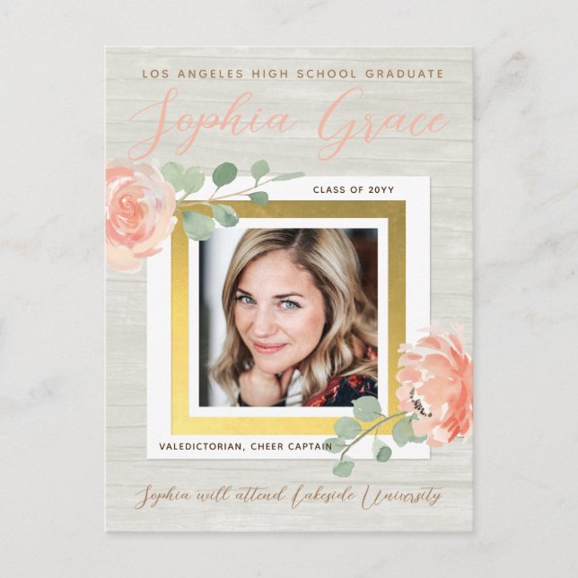 Wood Eucalyptus Graduation Photo Announcement (Front)