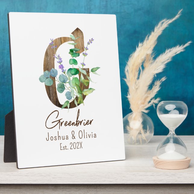Wood & Eucalyptus Letter G Wedding Couple Tabletop Plaque (Side)