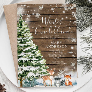 Wood Evergreen Winter Onederland 1st Birthday Invitation