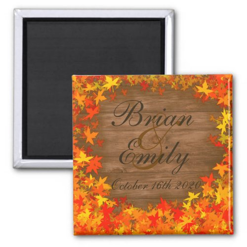 Wood fall autumn leaves custom wedding magnets