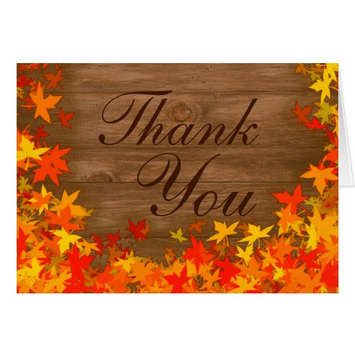 Wood fall autumn leaves Thank You cards | Zazzle
