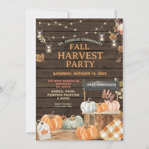 Wood Fall Harvest Party Pumpkin for School Invitation