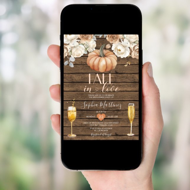 Wood Fall In Love Floral Wine Engagement Party Invitation (Front Digital)