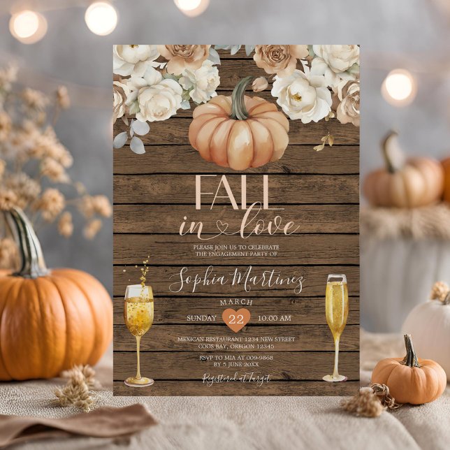 Wood Fall In Love Floral Wine Engagement Party Invitation (Creator Uploaded)