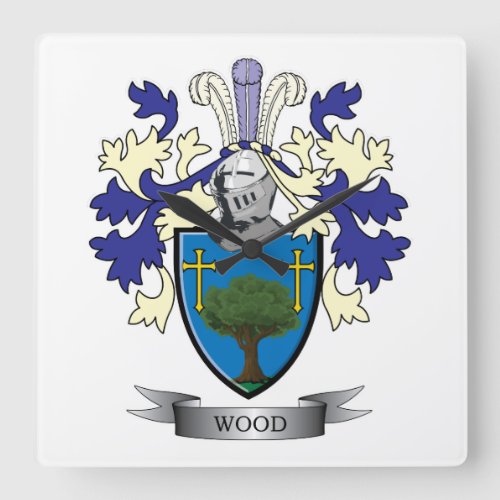 Wood Family Crest Coat of Arms Square Wall Clock