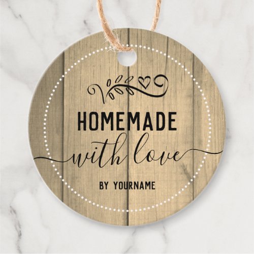 Wood Fancy Script Homemade with love Business Favor Tags