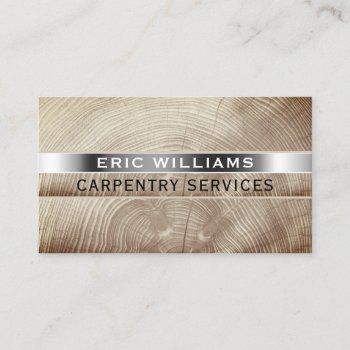 Wood Faux Texture Silver Stripe  Business Card by TwoFatCats at Zazzle