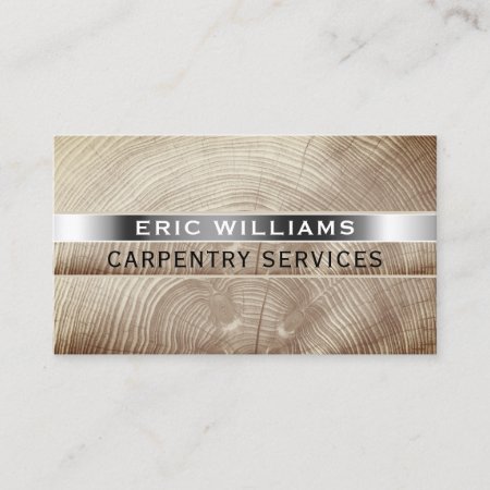 Wood Faux Texture Silver Stripe  Business Card