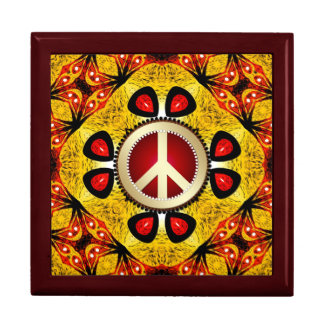 Wood Feather Peace Sign Wooden Gift Box