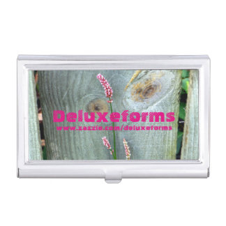 Wood Fence Pink Wildflower Business Card Case