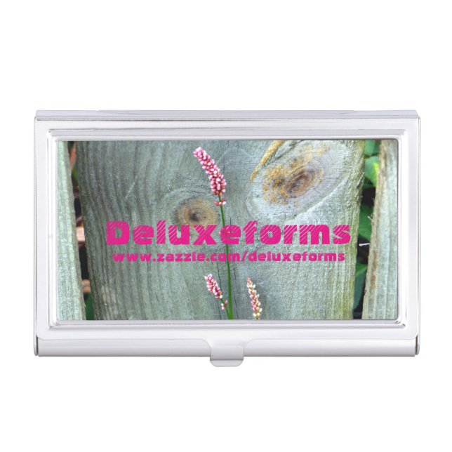 Wood Fence Pink Wildflower Business Card Case (Front)