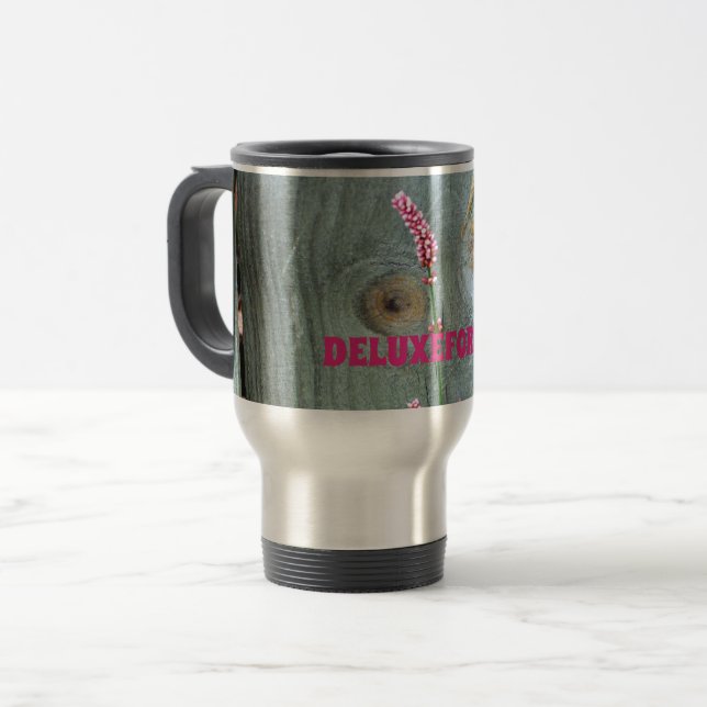 Wood Fence Pink Wildflower Travel Mug (Front Left)