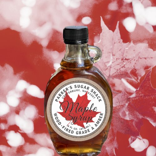 Wood_fired Kraft Maple Syrup Label Red Maple Leaf