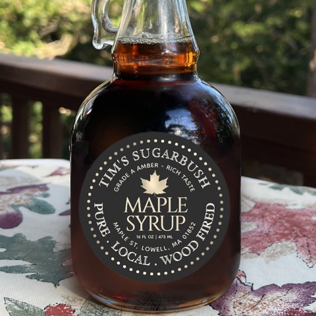 Wood fired Maple Syrup Gold Leaf and Border  Classic Round Sticker (Creator Uploaded)