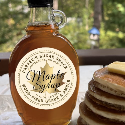 Wood_fired Maple Syrup Label with Gold Maple Leaf