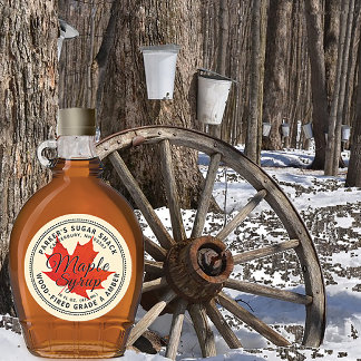 Wood-fired Maple Syrup Label with Red Maple Leaf