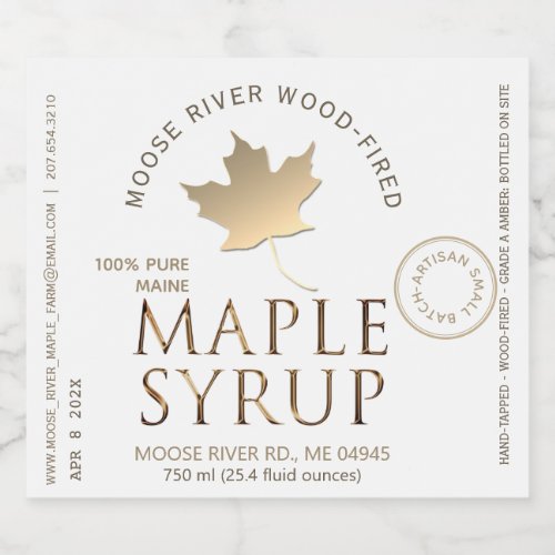 Wood Fired Maple Syrup White Gold Maple Leaf Liquor Bottle Label