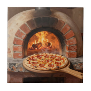 Wood-Fired Pepperoni Pizza Rustic Italian Ceramic Tile