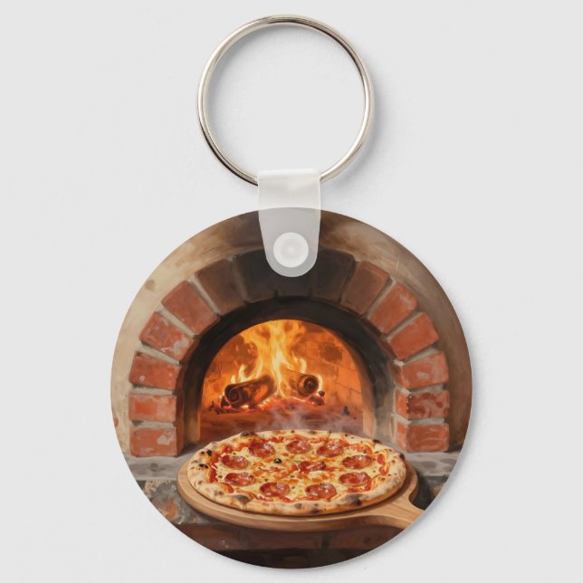 Wood-Fired Pepperoni Pizza Rustic Italian  Keychain (Front)