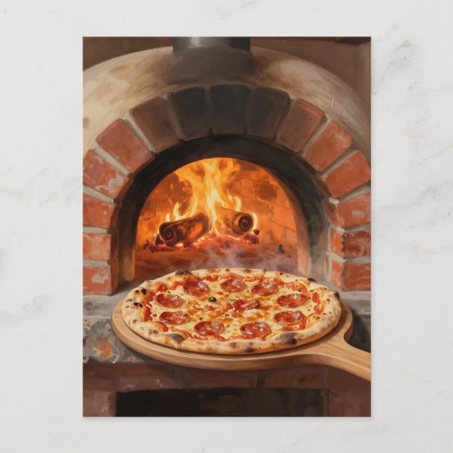 Wood-Fired Pepperoni Pizza Rustic Italian  Postcard (Front)