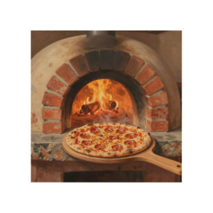 Wood-Fired Pepperoni Pizza Rustic Italian  Wood Wall Art