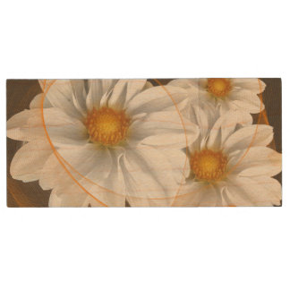 Wood Flash Drive Flowers White Black Orange