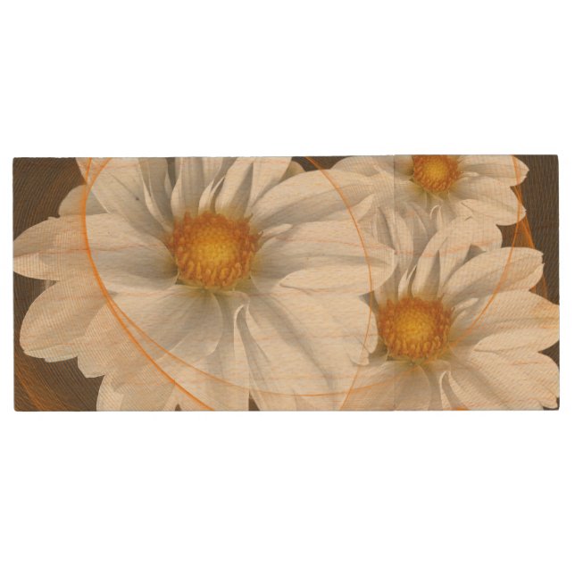 Wood Flash Drive Flowers White Black Orange (Front)