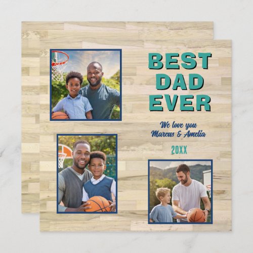 Wood Floor Best Dad Ever 3 Photo Collage Father Holiday Card