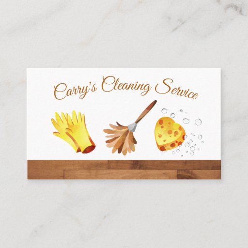 Customizable Wood Floor Design Maid House Cleaning Services Business Card