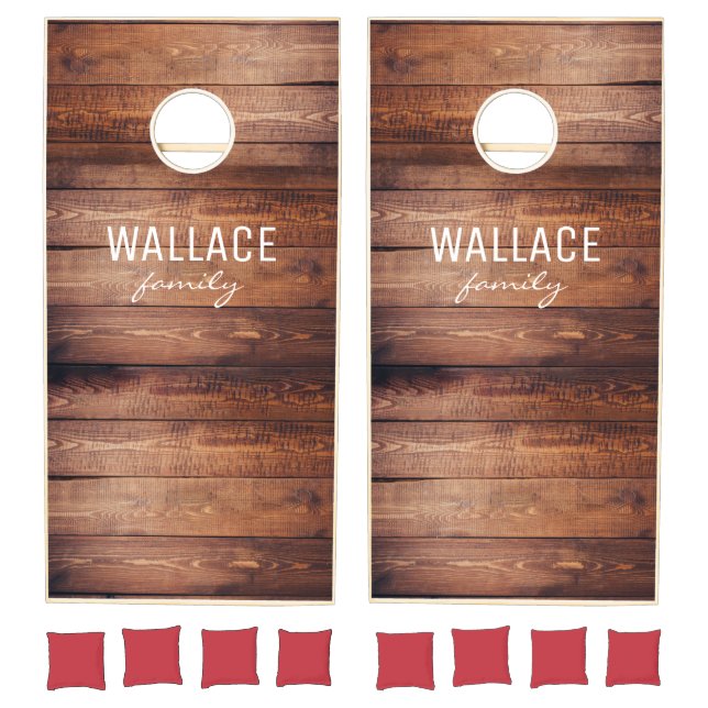 Wood floor Family Lakehouse Personalized Cornhole Set (Set)