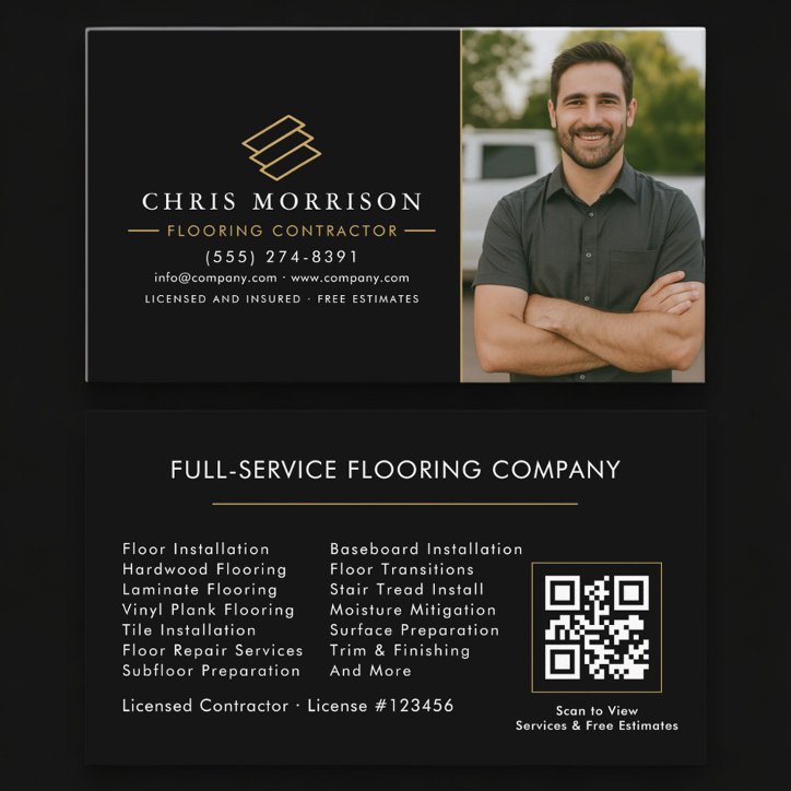 Wood Flooring Contractor Photo QR Code Business Card