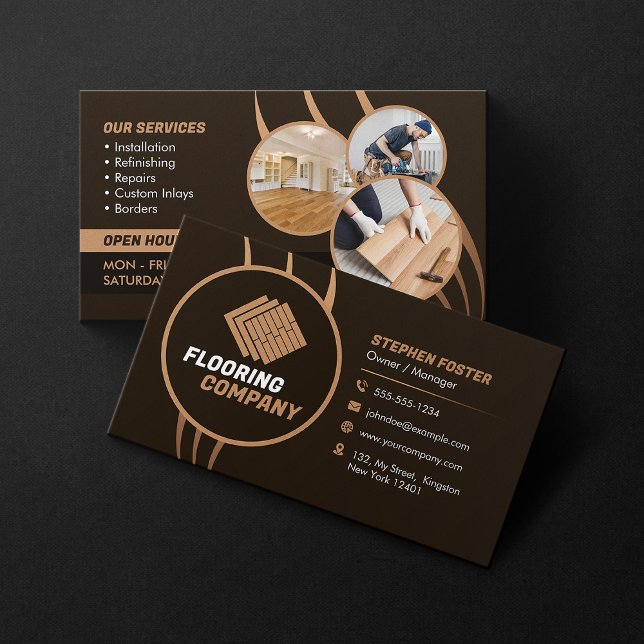 Wood Flooring Services Commercial Floors & Tile Business Card (Creator Uploaded)