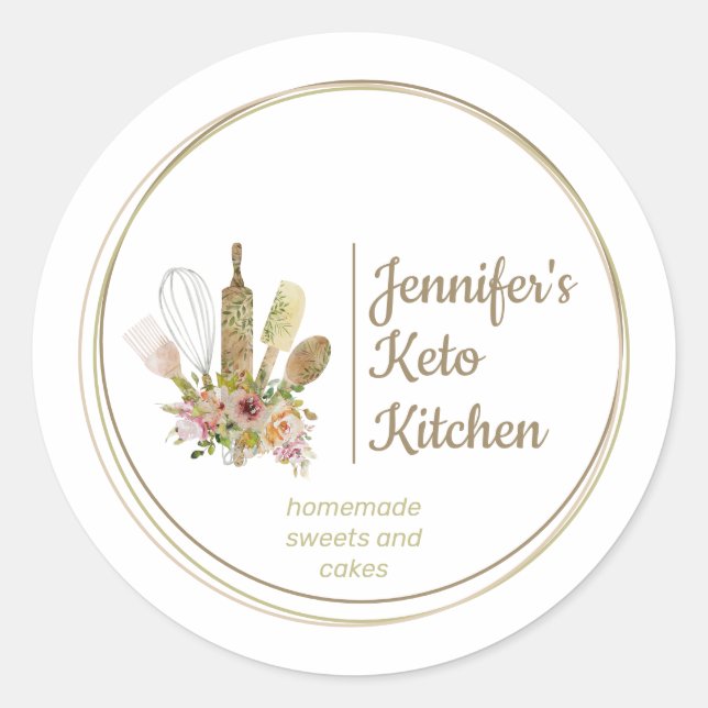 Wood Floral Bakery Keto Classic Round Sticker (Front)