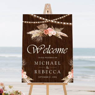 Wood Floral Boho Pampas Wedding Welcome Sign