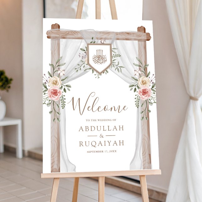 Wood Floral Canopy Muslim Wedding Welcome Sign (Creator Uploaded)