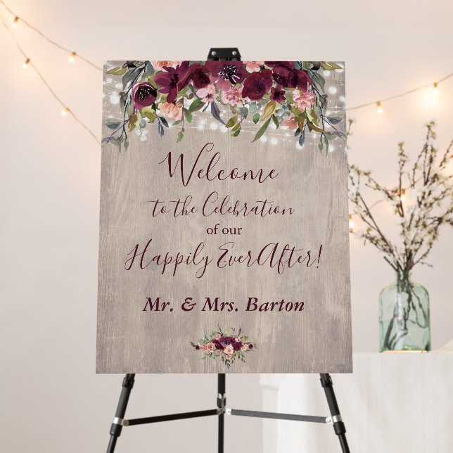 Wood Floral Lights Happily Ever After Celebration Foam Board (In Situ (Stand))