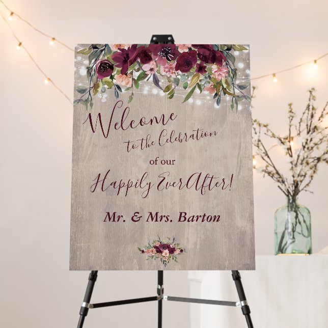 Wood Floral Lights Happily Ever After Celebration Foam Board (In Situ (Stand))