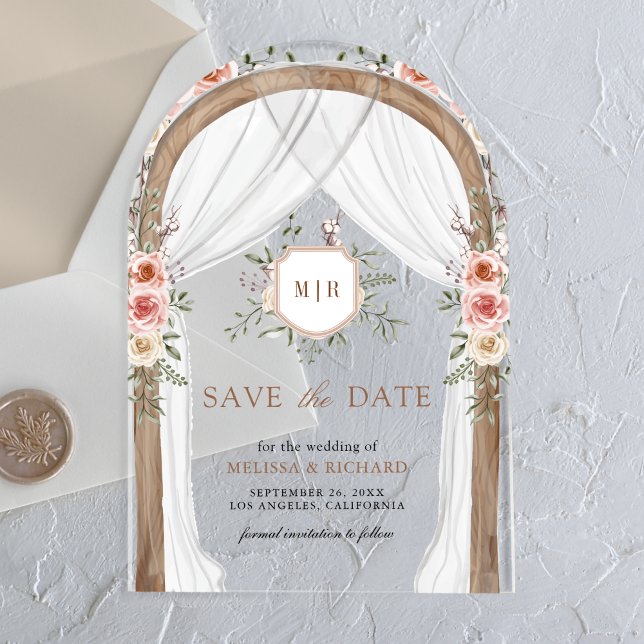 Wood Floral Monogram Canopy Wedding Save the Date (Creator Uploaded)