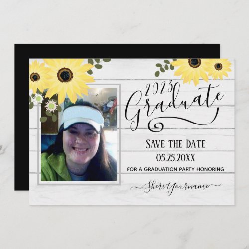 Wood Floral Photo Graduation Party Save the Date Invitation